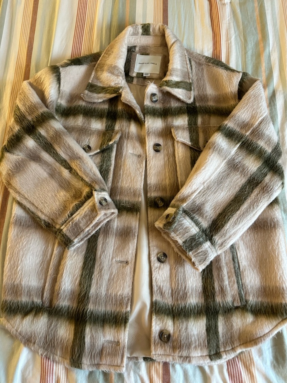 American Eagle Plaid Jacket Beige / Olive Green